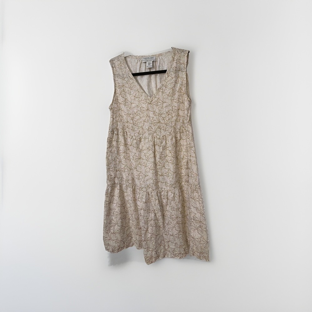 Rachel Zoe Womens XS 100% Linen Sleeveless Dress A-Line Floral Tiered V-Neck